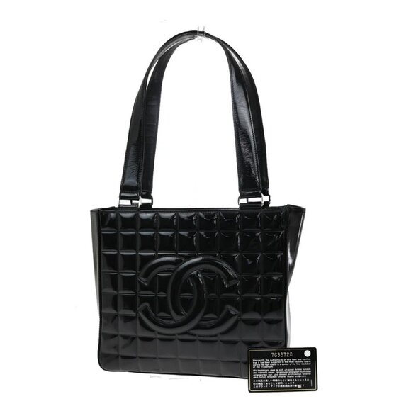 CHANEL CC Logo Chocolate Bar Shoulder Bag Patent Leather Black GHW Italy - Picture 1 of 16